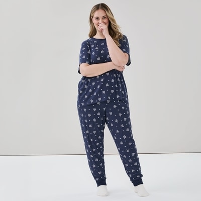 Ensemble avec t-shirt imprimé Femmes+ - Marine foncé