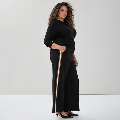 Women+ Side Striped Wide Leg Pant - Black