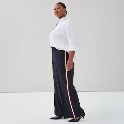 Pantalon à jambe large rayé sur les côtés Femmes+ - Marine