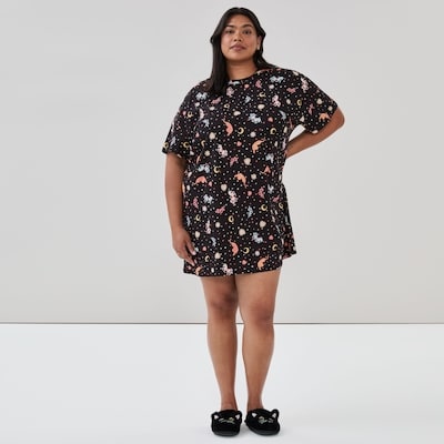 Robe de nuit ample imprimée Femmes+ - Noir