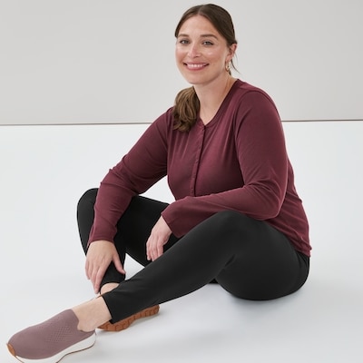 Women+ Active SoftWash Henley Long Sleeve Top - Maroon