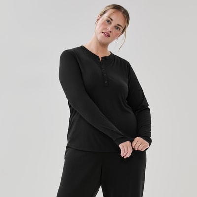 Women+ Active SoftWash Henley Long Sleeve Top - Black