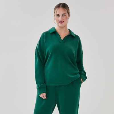 Chandail en molleton sport à col polo FiniDoux - Vert Foncé