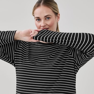 Haut sport rayé à manches longues Femmes+ - Noir