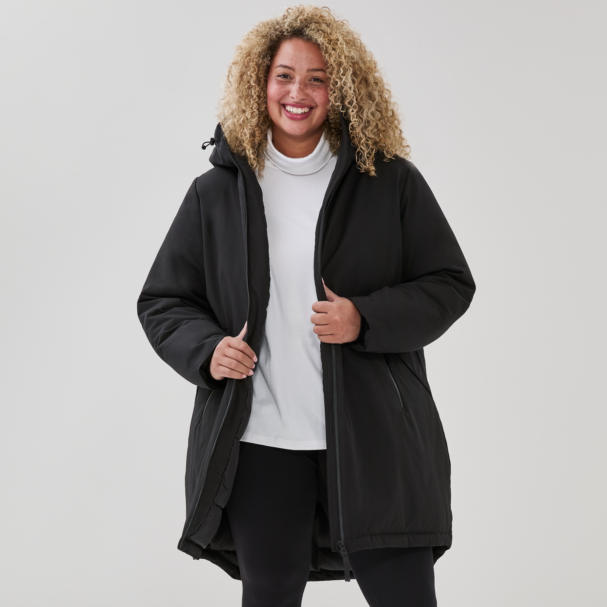 Women+ Hooded Midi Puffer Jacket in Black from Joe Fresh