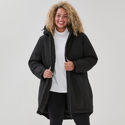 Women+ Hooded Midi Puffer Jacket - Black