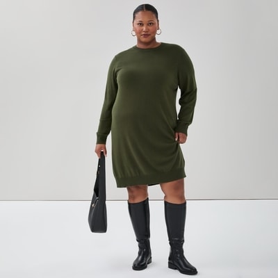 Women+ Cotton Cashmere Blend Sweater Dress - Dark Green