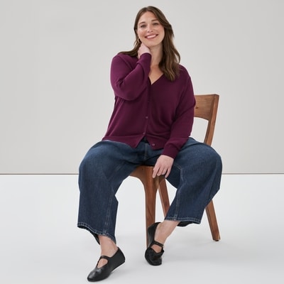 Women+ V-Neck Cardigan - Maroon
