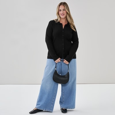 Cardigan à col italien Femmes+ - Noir JF