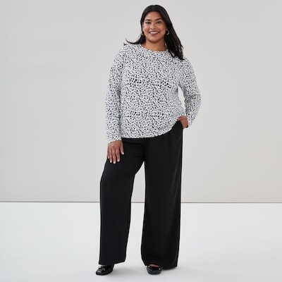 Women+ Printed Relaxed Fit Long Sleeve Top - White