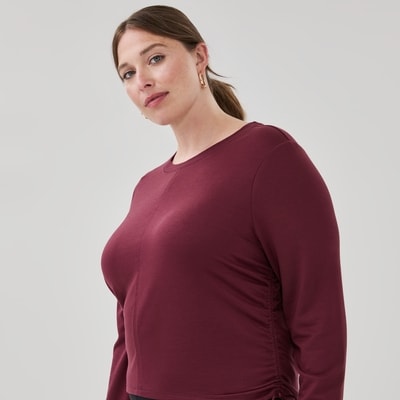 Women+ Active Side Cinched Long Sleeve Top - Maroon