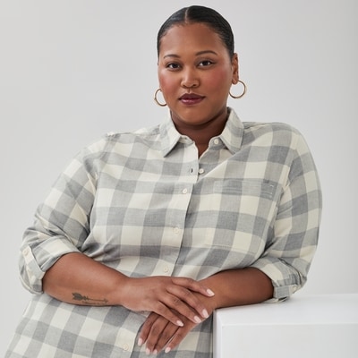 Women+ Buffalo Plaid Long Shirt - Grey Mix