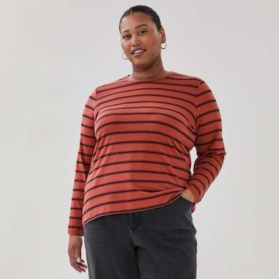 Haut rayé classique à manches longues Femmes+ - POUSSIERUSE ROUGE