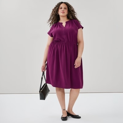 Women+ Crepe Short Sleeve Dress - Plum