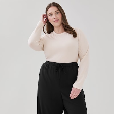 Women+ Crewneck Long Sleeve Top - Light Beige