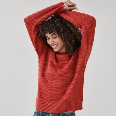 Open Knit Sweater - Dusty Red