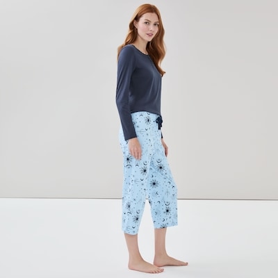 Printed Cropped Sleep Pant - Light Blue