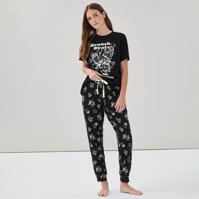 Printed Sleep Jogger - Black