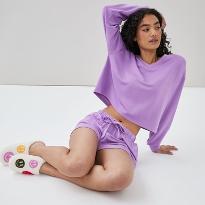 V-Neck Lounge Sweatshirt - Purple