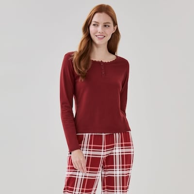 Henley Sleep Top - Dark Red