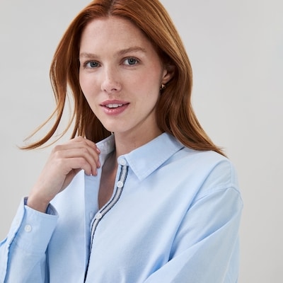 Oversized Striped Button-Up Shirt - Light Blue Mix