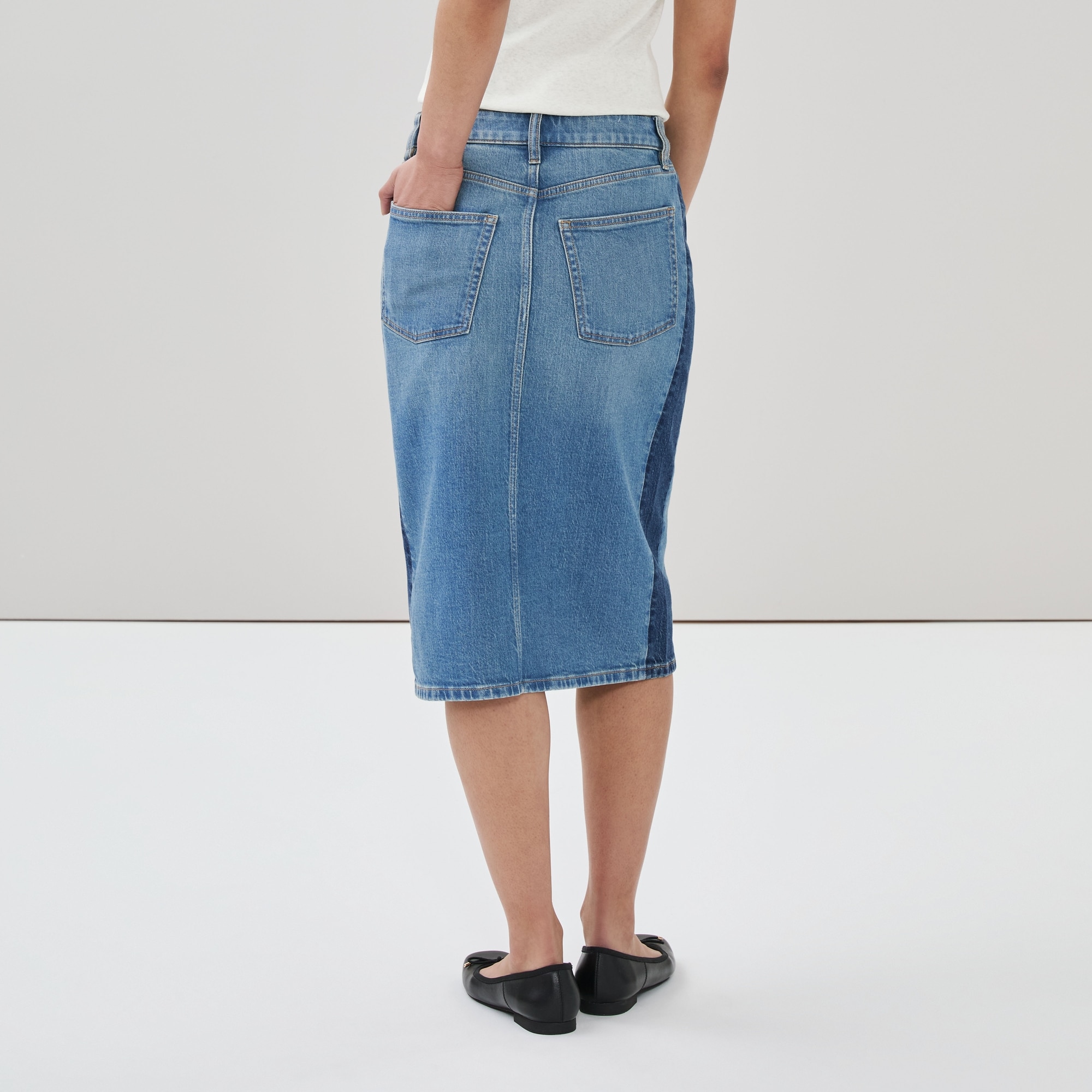 Denim Two Tone Midi Skirt