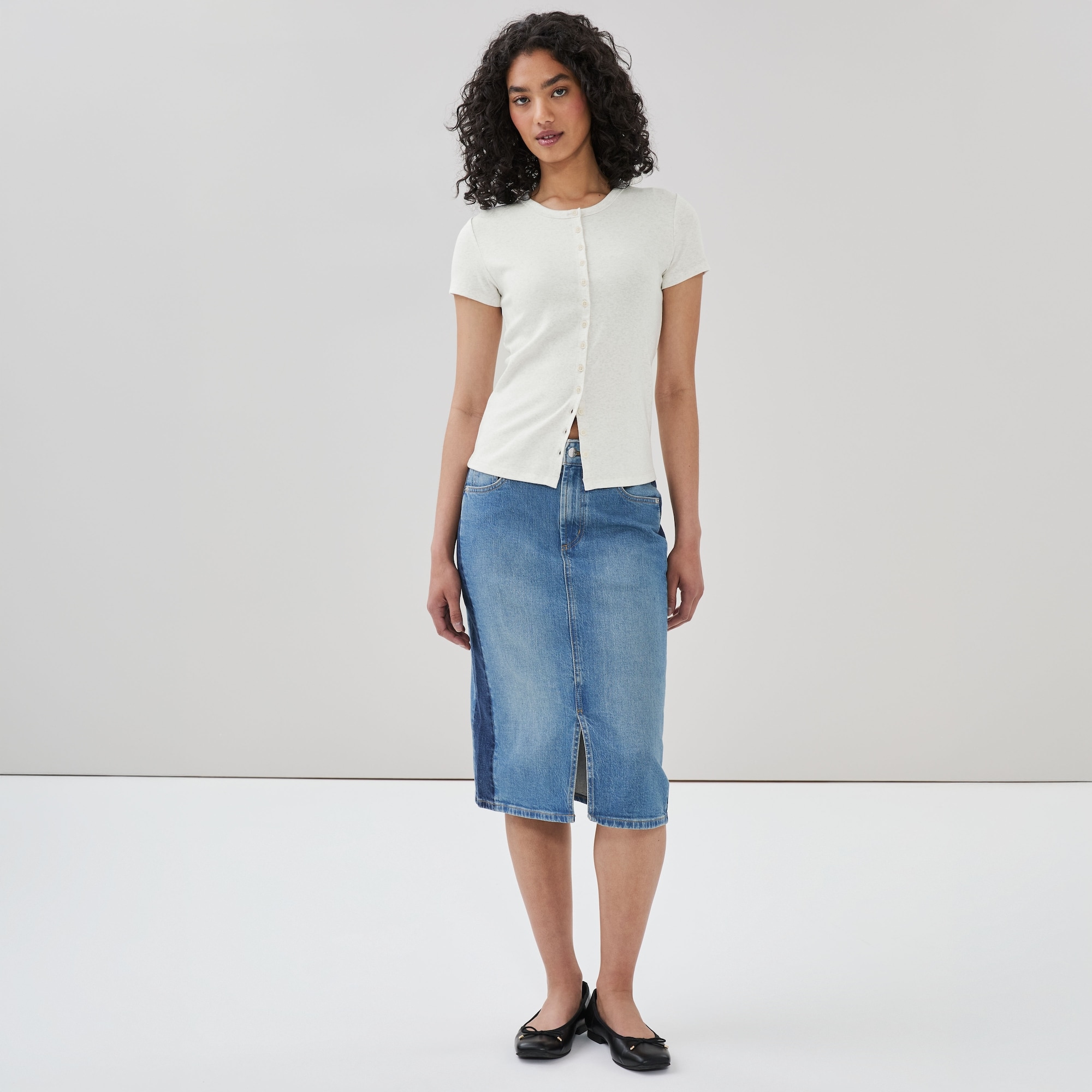 Denim Two Tone Midi Skirt