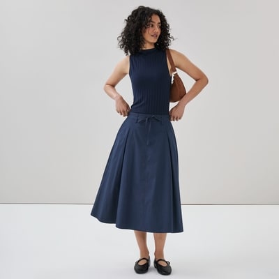 Flared Midi Skirt - Dark Navy