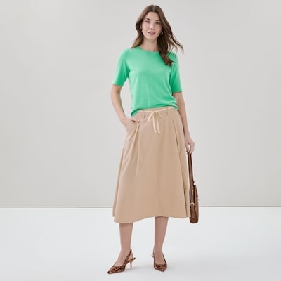 Flared Midi Skirt - Light Khaki Brown