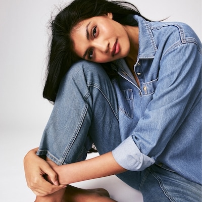 Chemisier ample en denim délavé clair - Laver Pâle