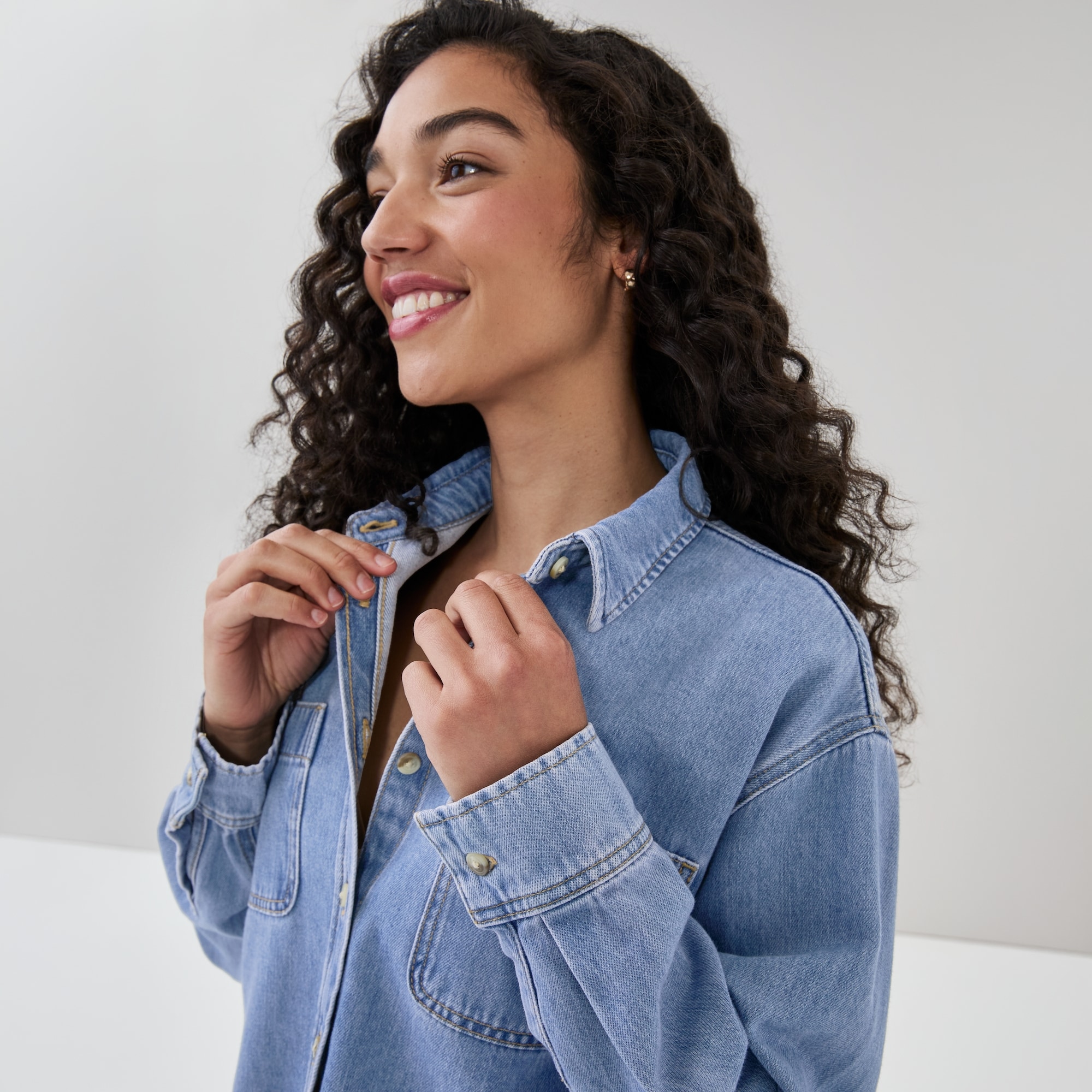 Chemisier ample en denim délavé clair