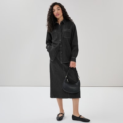 Chemisier ample en denim délavé foncé - Noir