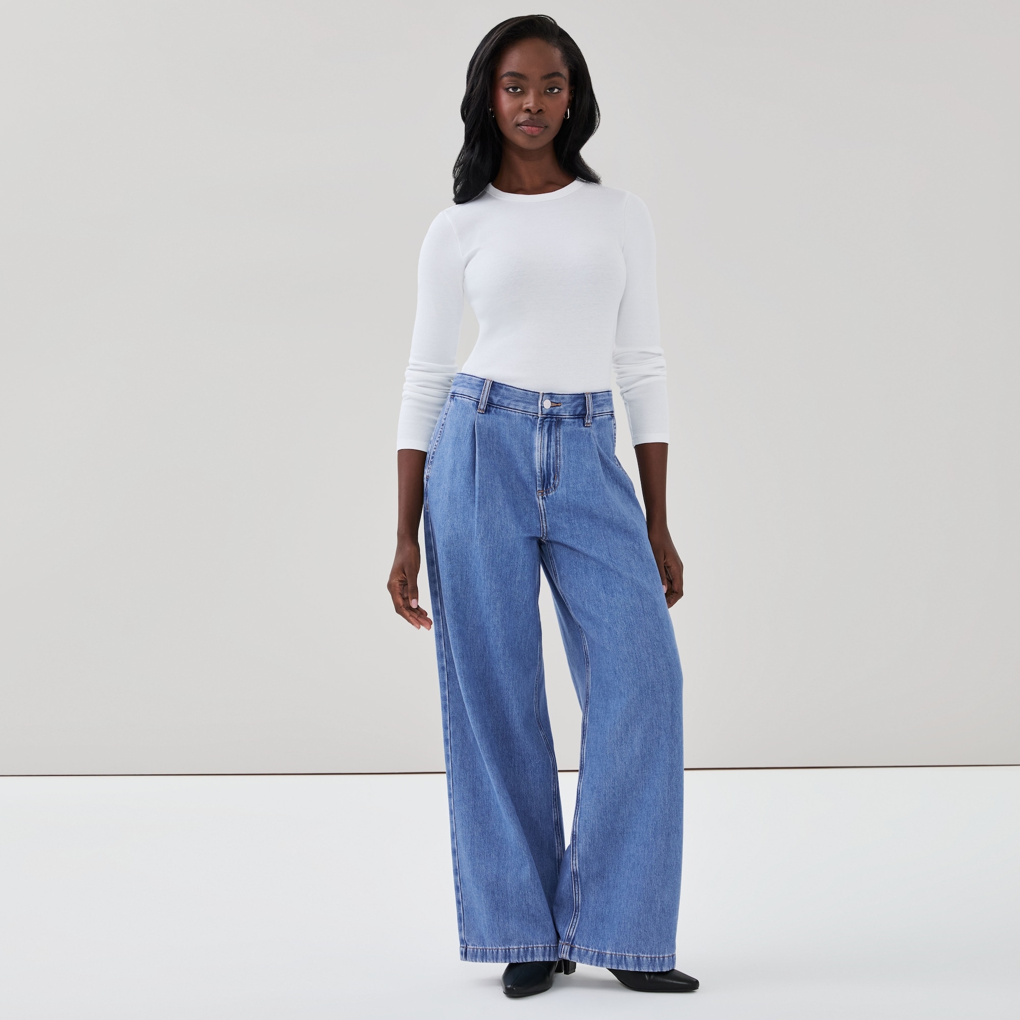 Light Wash Wide Leg Denim Trouser