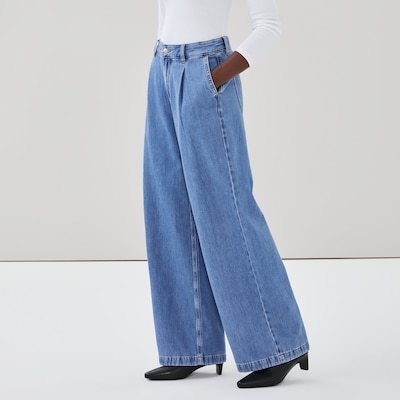 Pantalon à jambe large en denim délavé clair - Laver Pâle