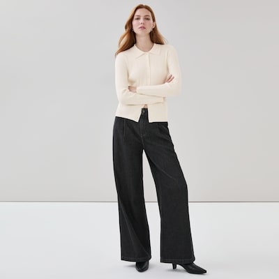 Black Wash Wide Leg Denim Trouser - Black