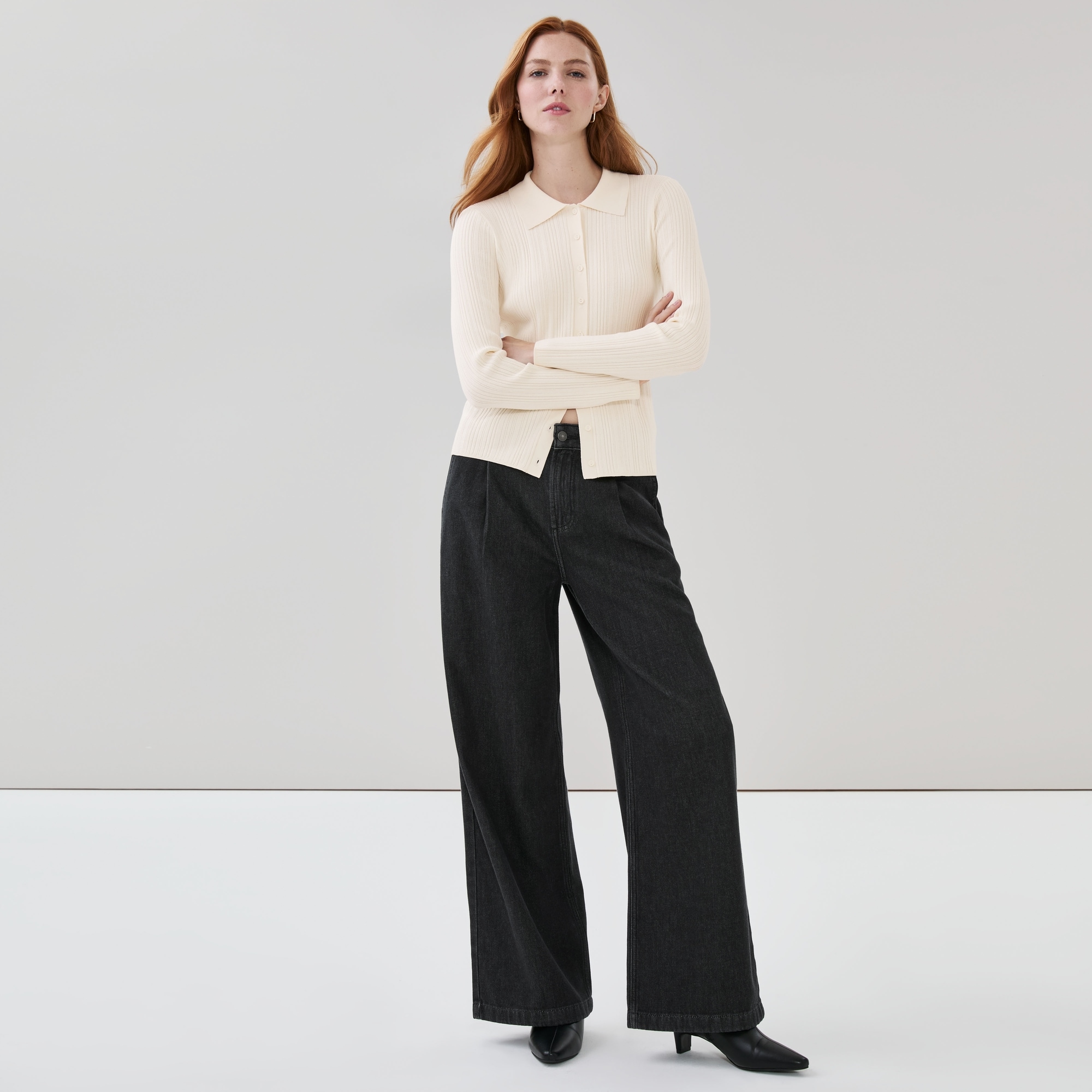 Black Wash Wide Leg Denim Trouser