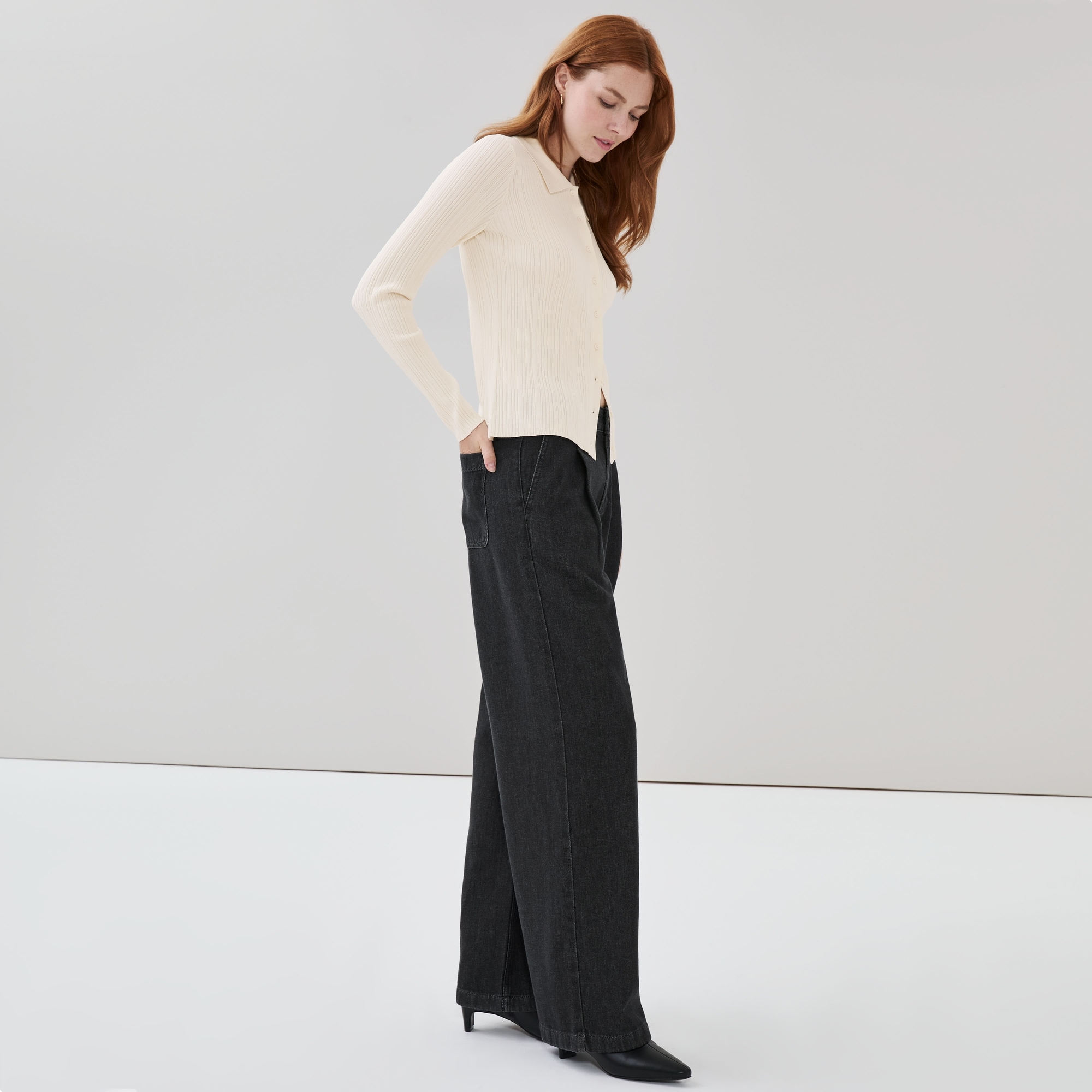 Black Wash Wide Leg Denim Trouser