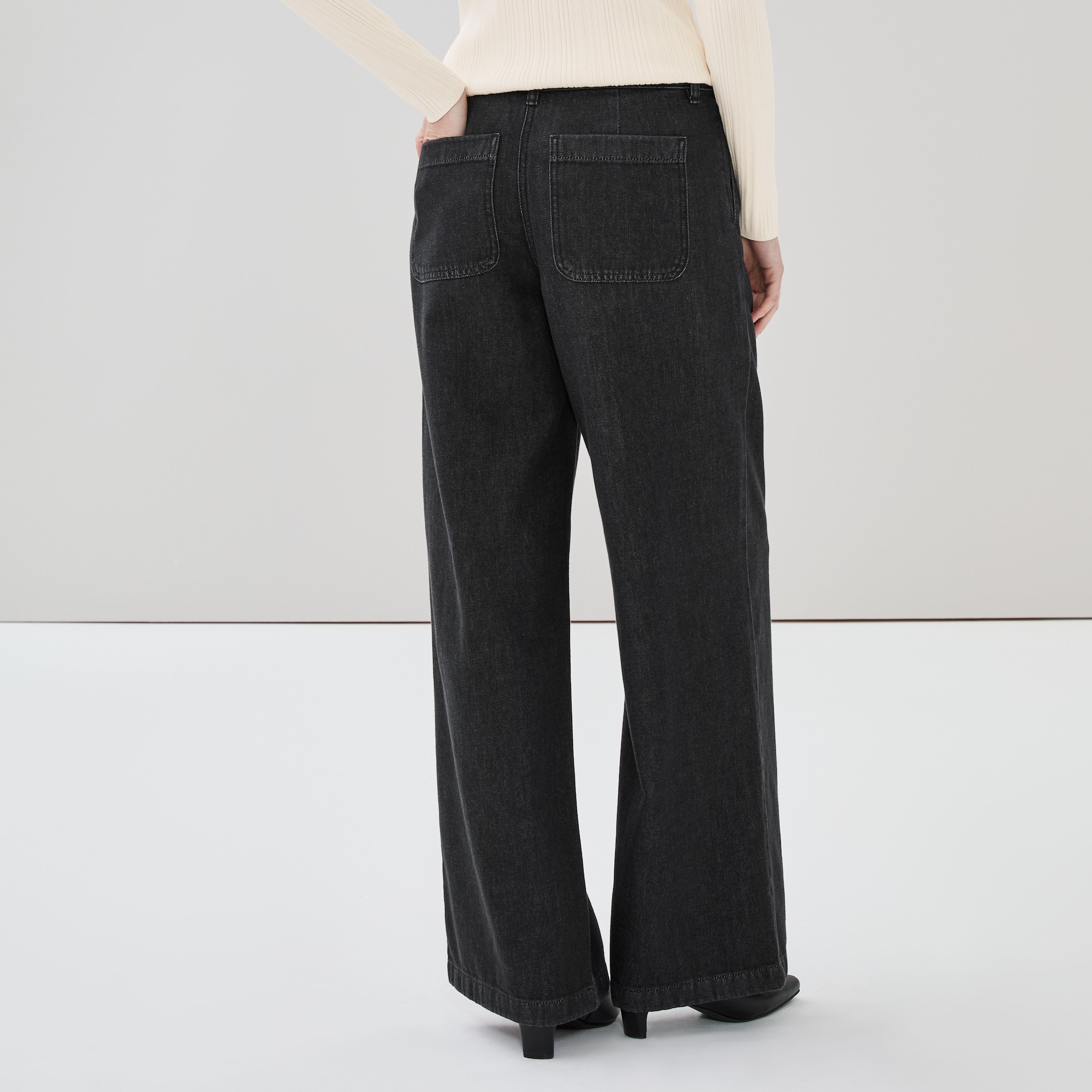 Black Wash Wide Leg Denim Trouser