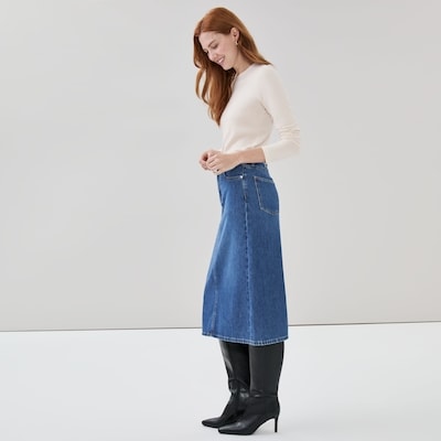 Jupe midi en denim délavé moyen - Laver Moyen