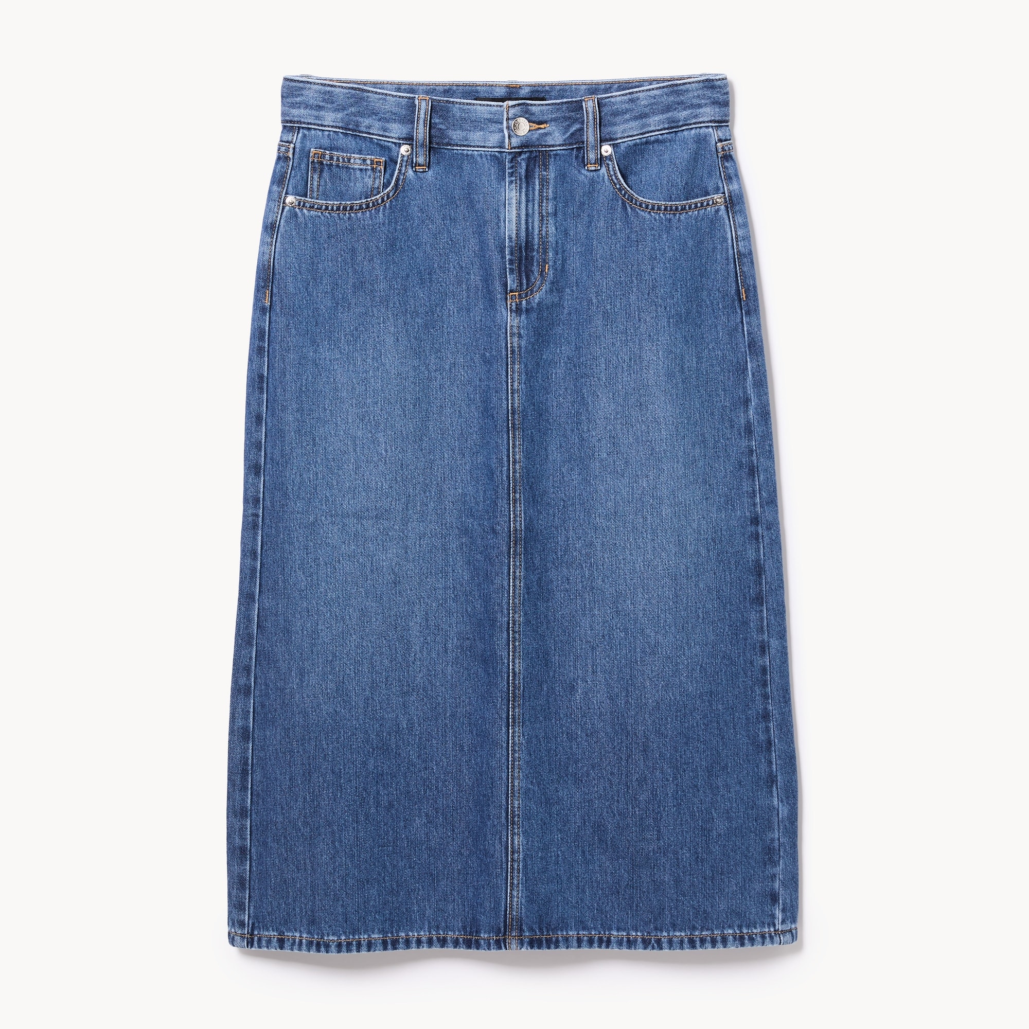Medium Wash Denim Midi Skirt
