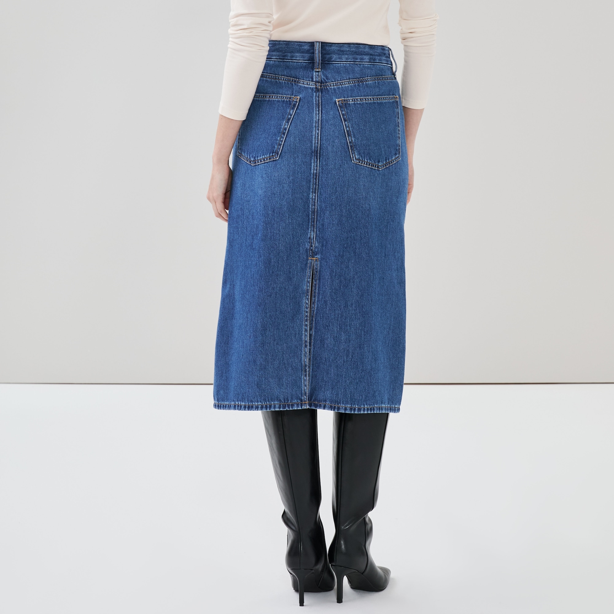 Medium Wash Denim Midi Skirt