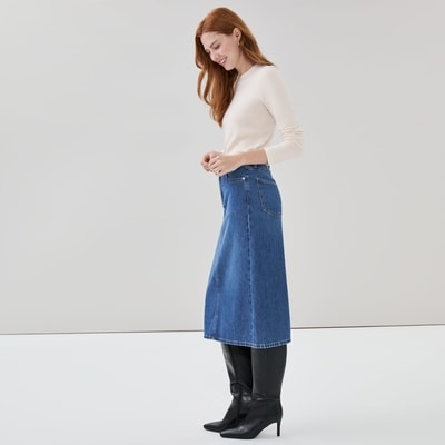 Medium Wash Denim Midi Skirt - Medium Wash