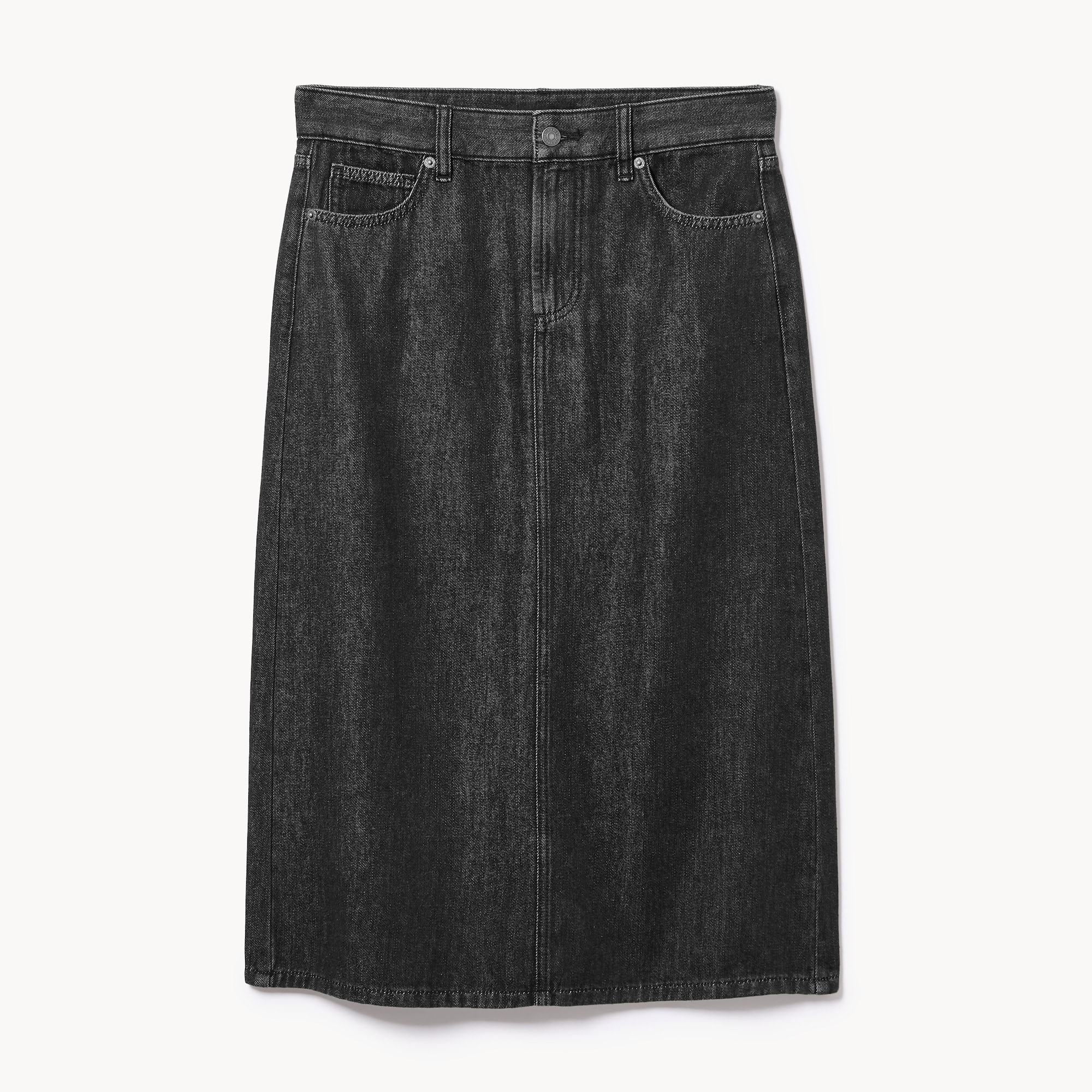 Jupe midi en denim noir délavé