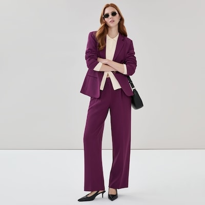 Wide Leg Suit Trouser - Maroon