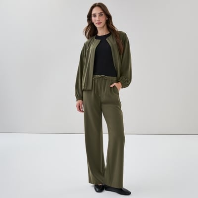 Wide Leg Track Pant  - Dark Green