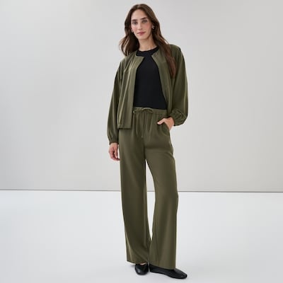 Wide Leg Track Pant - Dark Green
