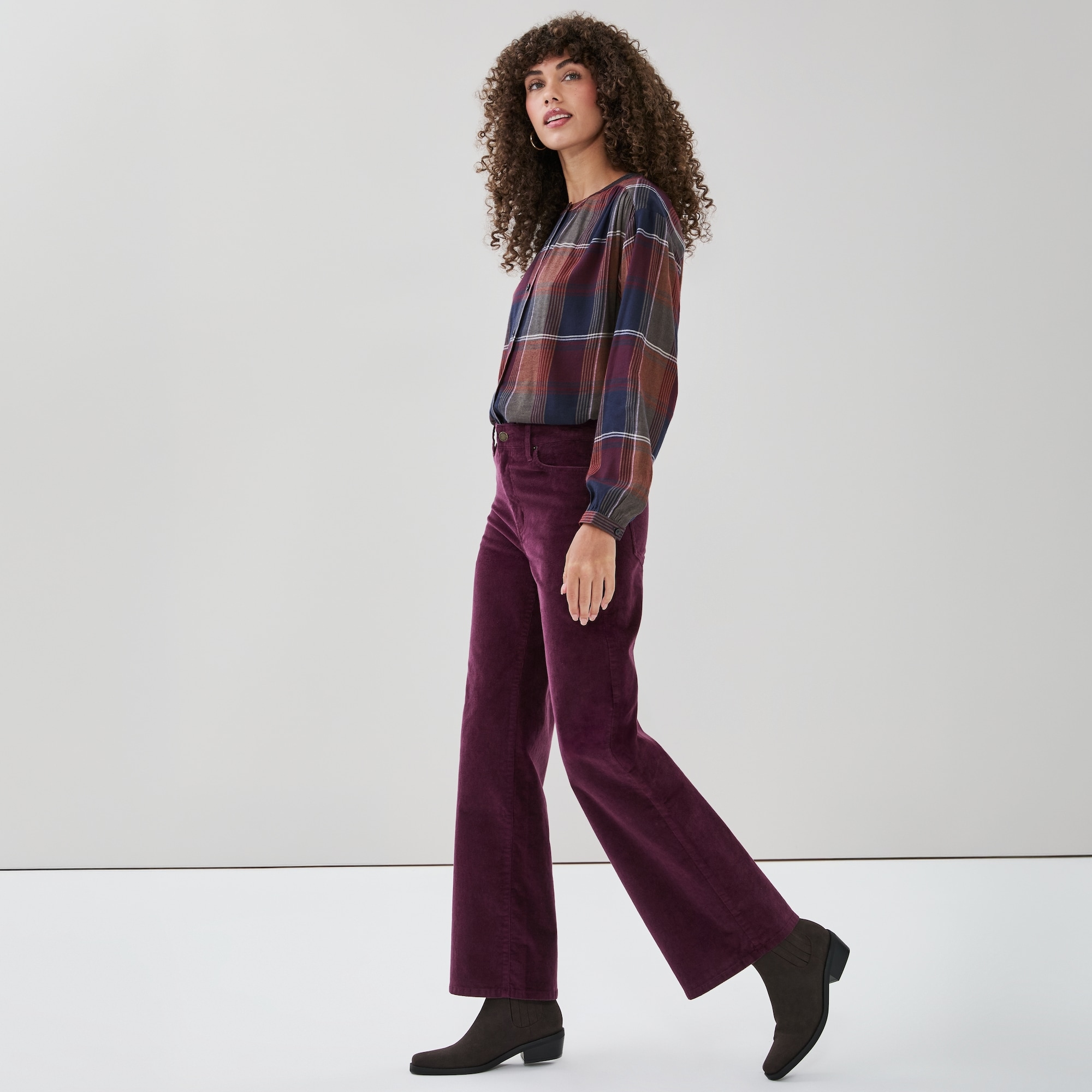 Corduroy Wide Leg Pant in Dark Purple from Joe Fresh