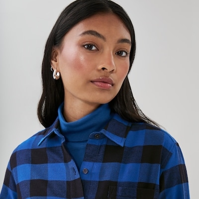 Buffalo Plaid Long Shirt - Navy