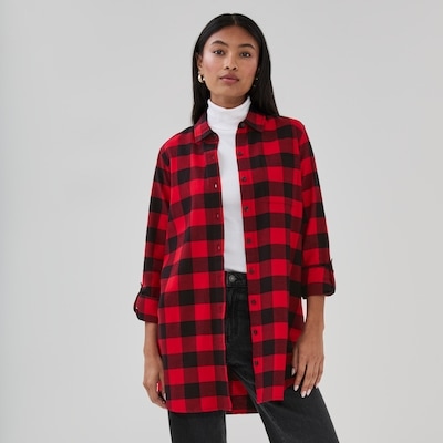 Buffalo Plaid Long Shirt - Red