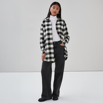 Buffalo Plaid Long Shirt - Black